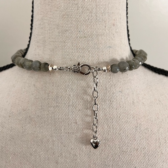 Labradorite Gemstone Statement Necklace With Silver Accents Adjustable Length. - Picture 2 of 6